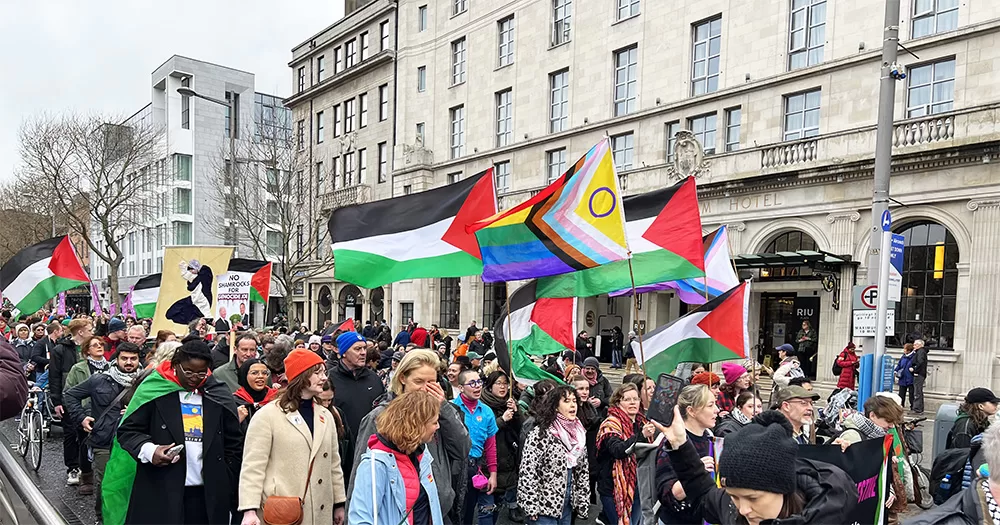 The picture shows the march in solidarity for Palestine, for which the gig for Gaza also stands for.