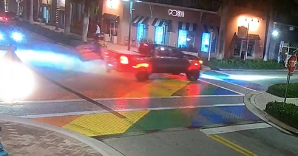 Footage of a truck defacing the Pulse memorial crosswalk in Delray Beach, Florida.