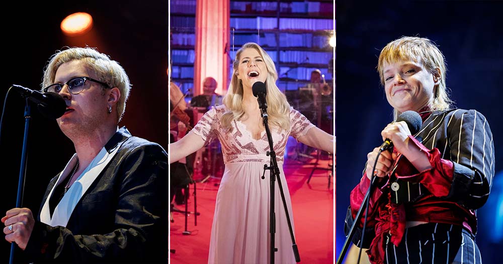 Three side-by-side photos of singers performing for the upcoming RTE Pride festival