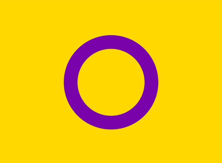 Intersex design featuring a purple hollow circle on a yellow background.