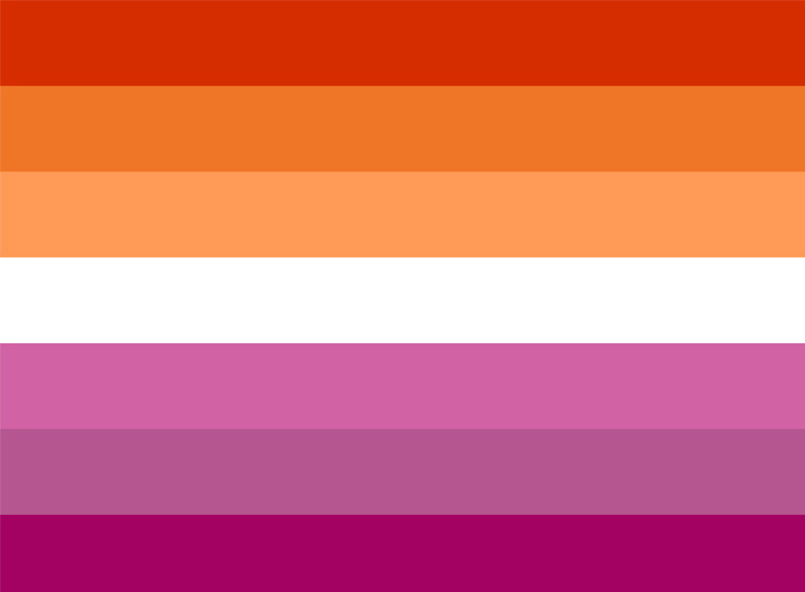 Lesbian design featuring different orange, white and pink horizontal stripes.