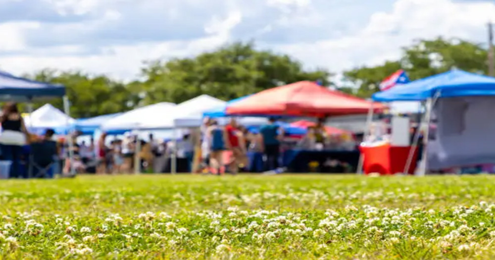 This article is about the Faoin Tuath festival. In the image, a group of tents is set up on a grassy field.