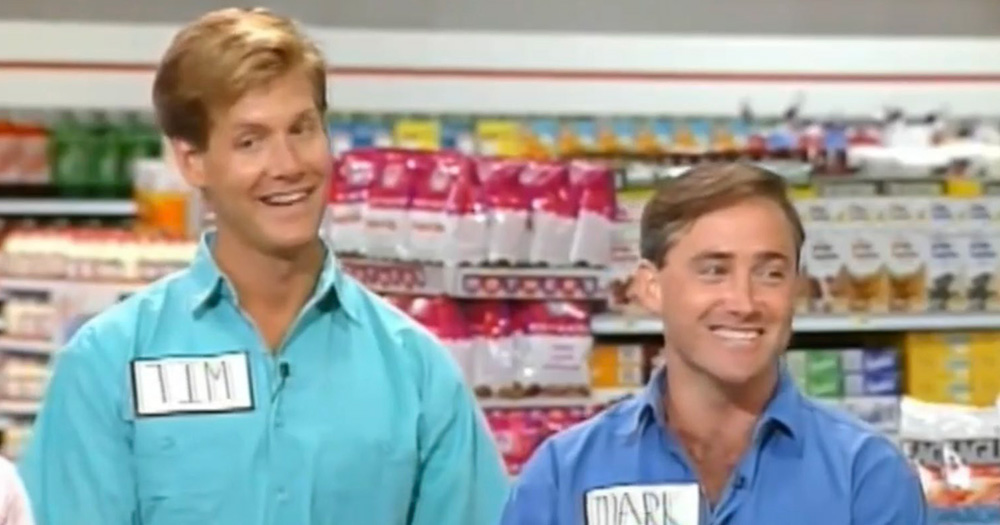 An image of Tim Leach and Mark Dammann from the '90s game show Supermarket Sweep.