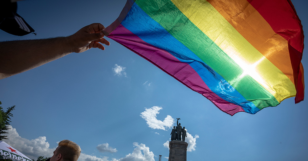 A Pride flag flying in Bulgaria, where LGBTQ+ 'propaganda' has been banned in schools.