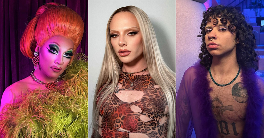 Split screen of artists who pulled out of Manchester Pride in solidarity with Palestine, including Ginger Johnson (left), Bimini (centre) and Felix Mufti (right).