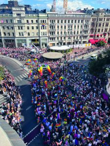 LGBTQ+ community celebrating Pride in Stockholm.