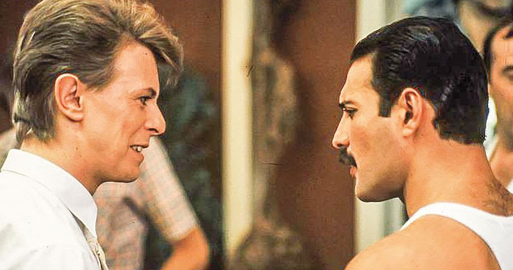 An image from one of the iconic LGBTQ+ collabs. It is of David Bowie (left) and Freddie Mercury (right).