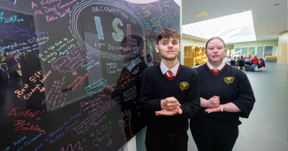 Two deaf students from the Holy Family School for the Deaf in Dublin’s Cabra, are campaigning to have Irish Sign Language (ISL) made a Leaving Certificate examination subject.