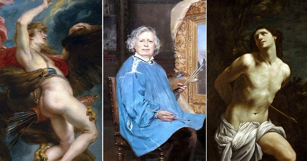 A three split screen of paintings that shaped LGTBQ+ art culture through history