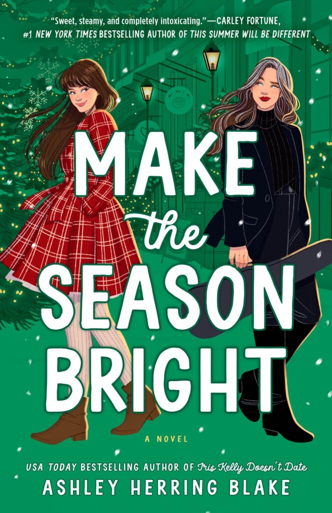 Cover for Make the season Bright. two women stand in the cover in christmas wear holding instruments