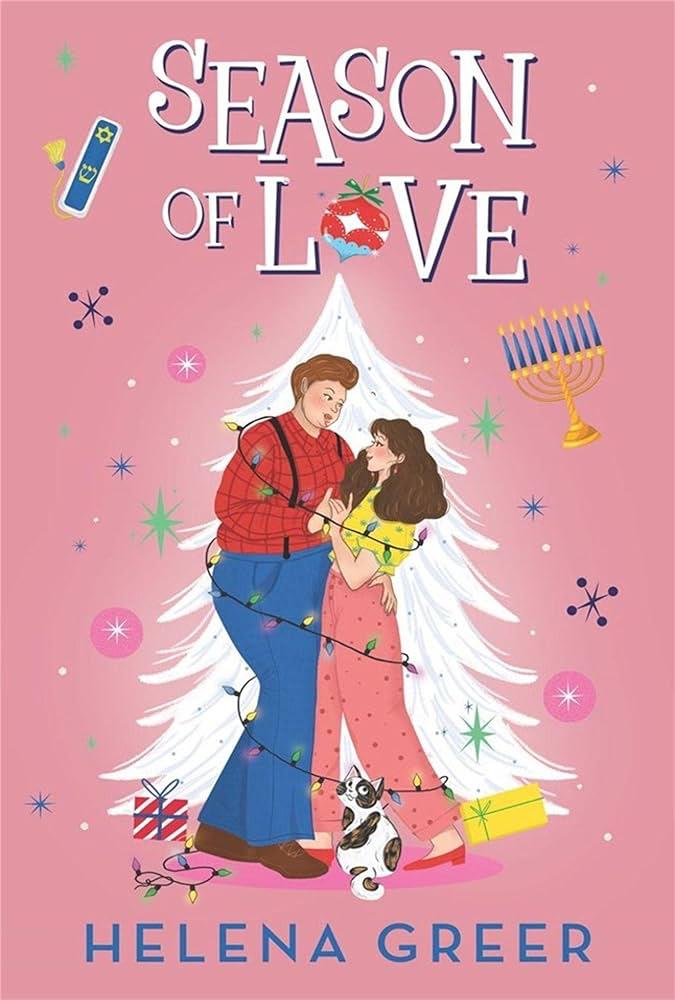 Cover for holiday romance novel Season of Love. Two women embracing in front of a tree wrapped in christmas lights