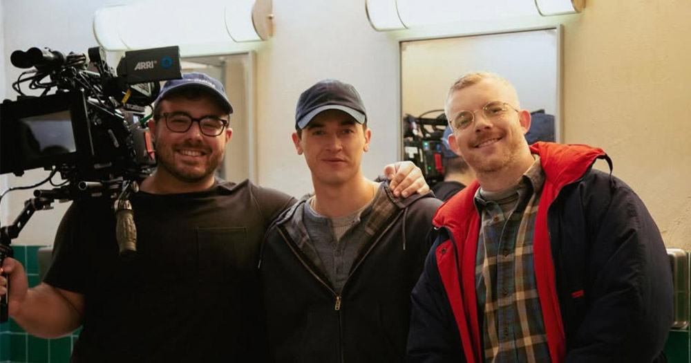 Director Carmen Emmi and actors Russell Tovey and Tom Blyth filming queer thriller Plainclothes