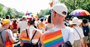 Attendees of a Pride event in Budapest, where the mayor is currently facing charges.