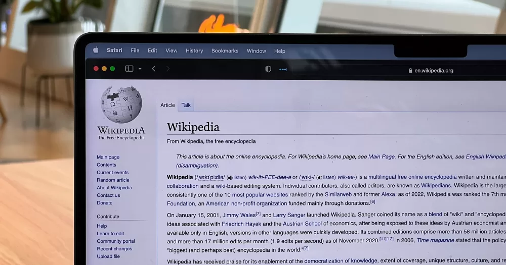 An computer screen showing a wikipedia page