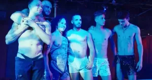 A group of male strippers pose together to promote a new reality TV series.