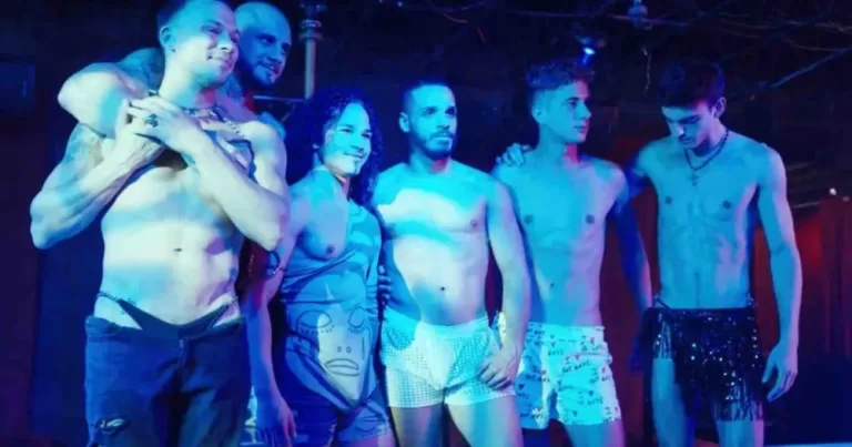 A group of male strippers pose together to promote a new reality TV series.